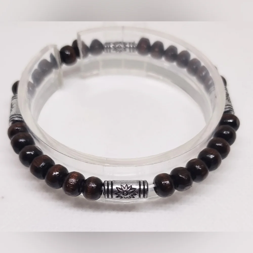 Brown Beaded Bracelet‎ with Silver Accents F63